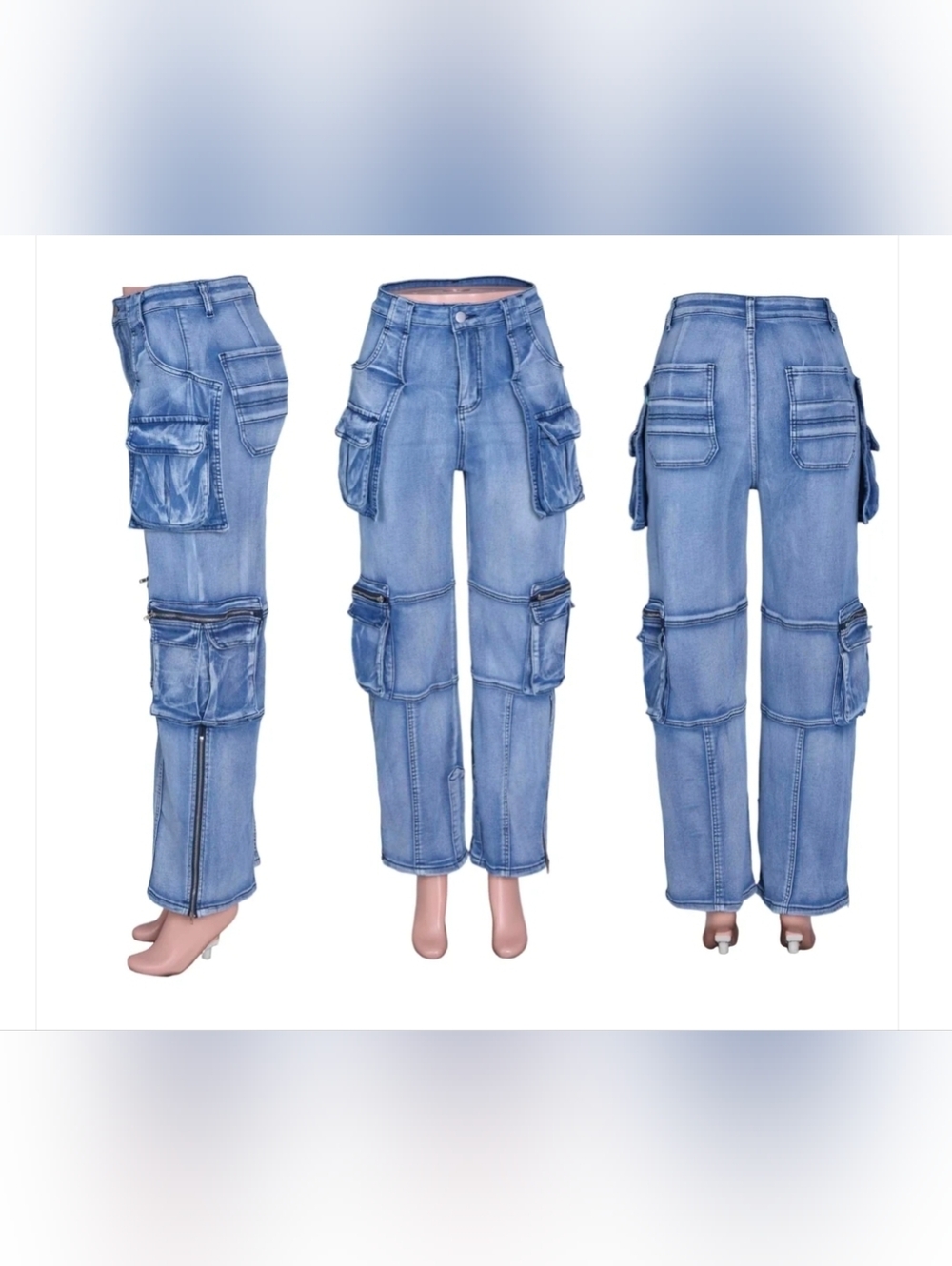 Light Blue Cargo Jeans for Women (Only Small And med Available) - Picture 6 of 7